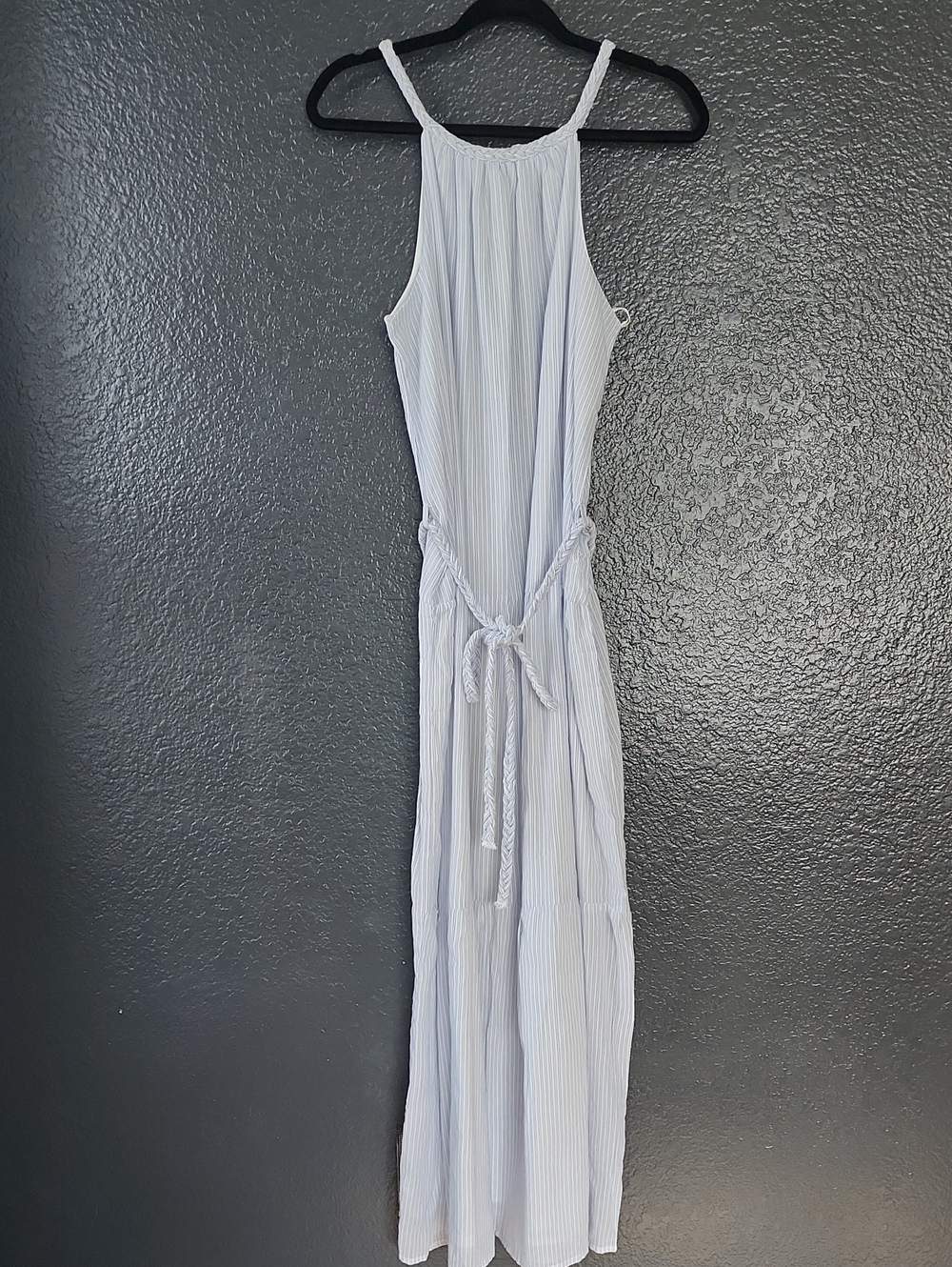 Japna Light Blue & White Striped Halter Maxi Dress